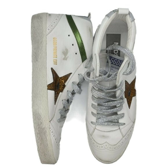 Golden Goose Shoes - Golden Goose Size 40 Midstars BNIB White, Green Bronze Accents Retail 605